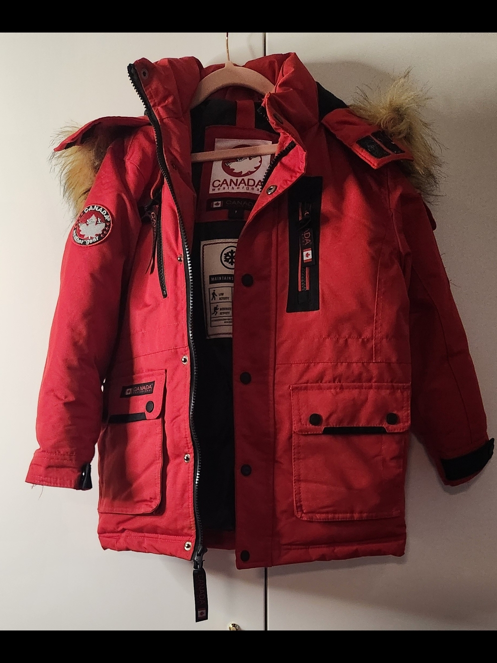 Red Parka with Faux Fur Hood